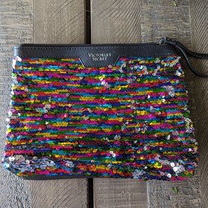 Victoria's Secret Rainbow Sequin Leather Cosmetic Bag